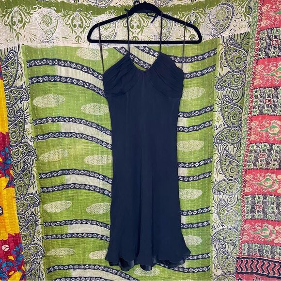 Express Black %100 Silk Halter Top Cocktail Dress Size 6 - Picture 1 of 14
